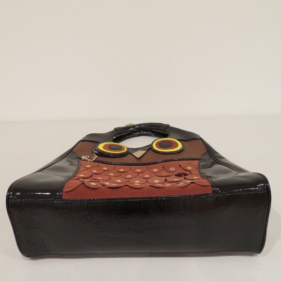 Women Handheld Brown Owl Patent Leather Suede Purse Bag Kate Spade Maximillian - Picture 10 of 16